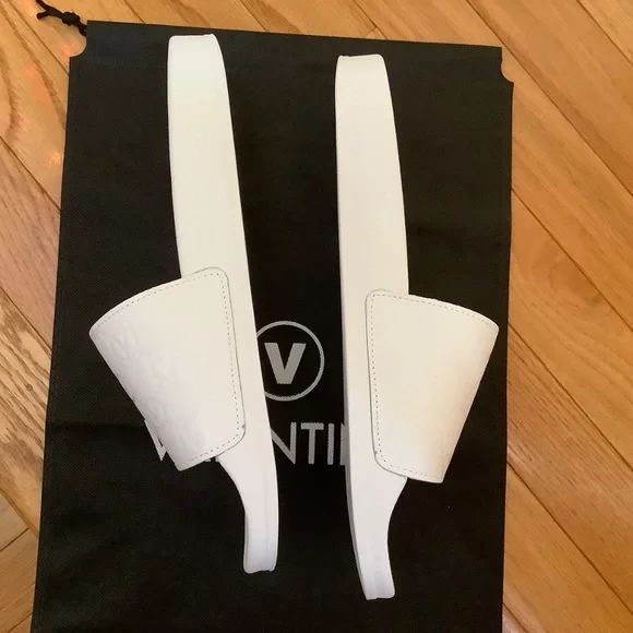 VALENTINO BY MARIO VALENTINO Eros Monogram Leather Slide Sandal Men White SZ 12